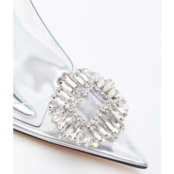 Good American Sz 7.5 Clear Cinder-F*cking-Rella Jeweled Stiletto Pumps $195 - Picture 4 of 15